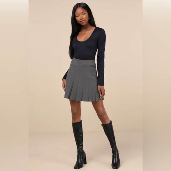 Lulus Navy Pointelle Scoop Neck Long Sleeve Top. Size Medium. - Picture 2 of 7